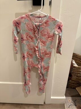 Posh Peanut Pink Floral Ruffle Zip Footed One-Piece